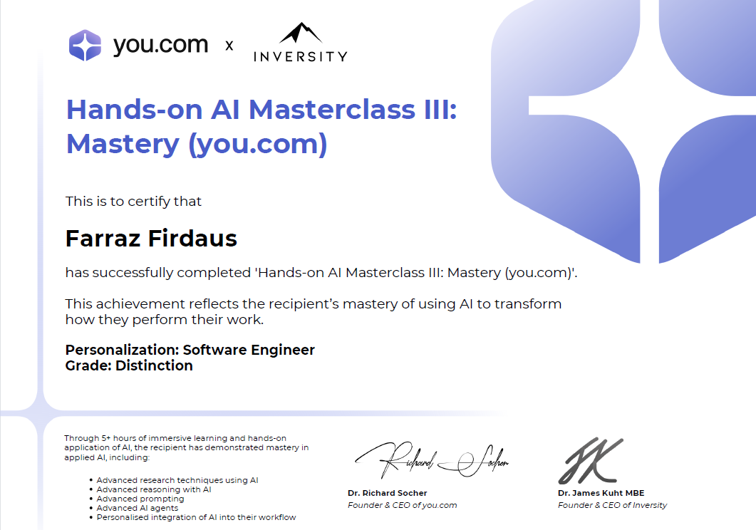 Hands-on AI Masterclass Certificate